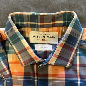 Mizzen+Main Coral Plaid XL performance stretch Button Down